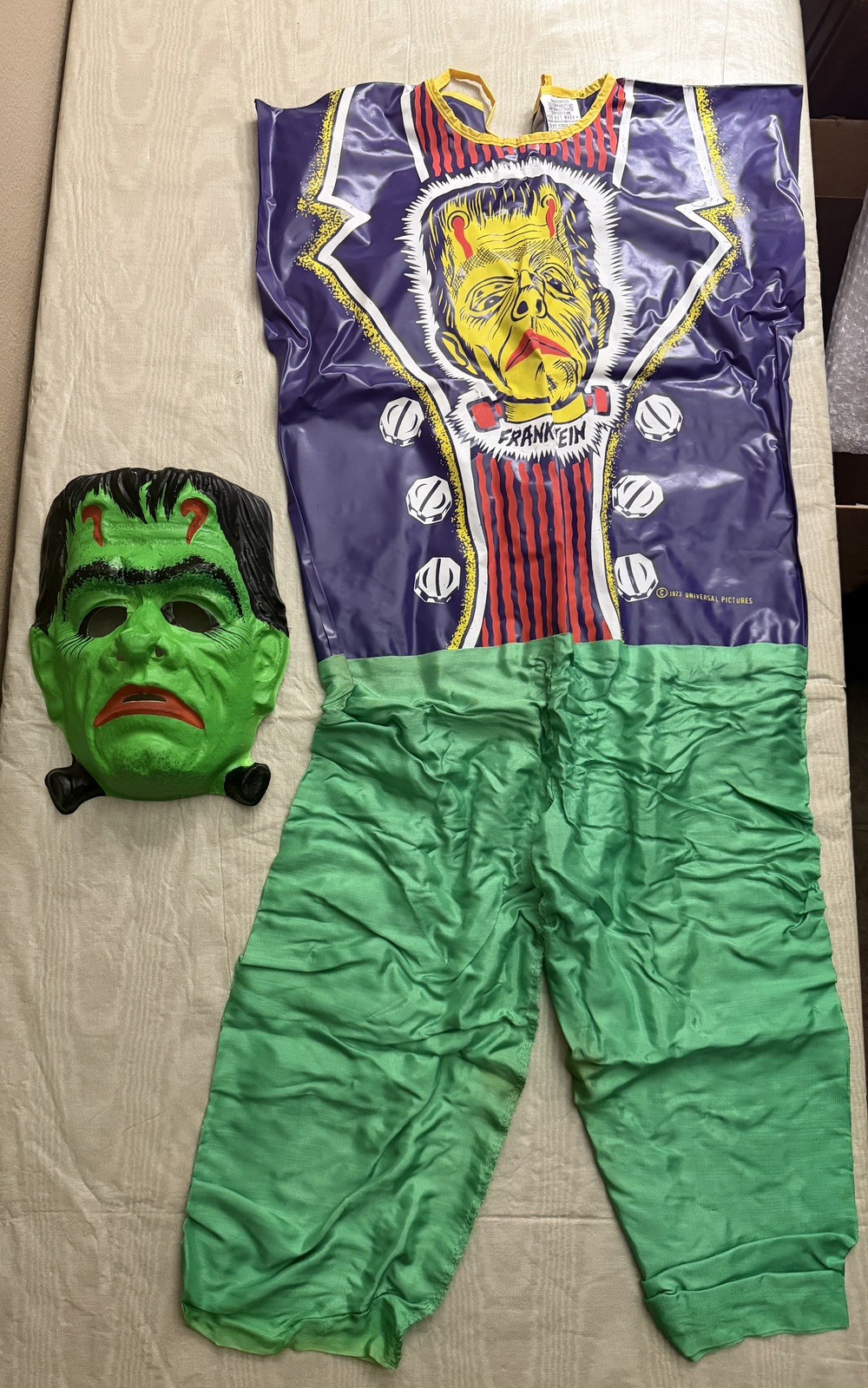 1973 Ben Cooper Universal Monsters Frankenstein Costume Set Blue Box Medium 1973 Ben Cooper Universal Monsters Frankenstein Costume Set Blue Box Medium