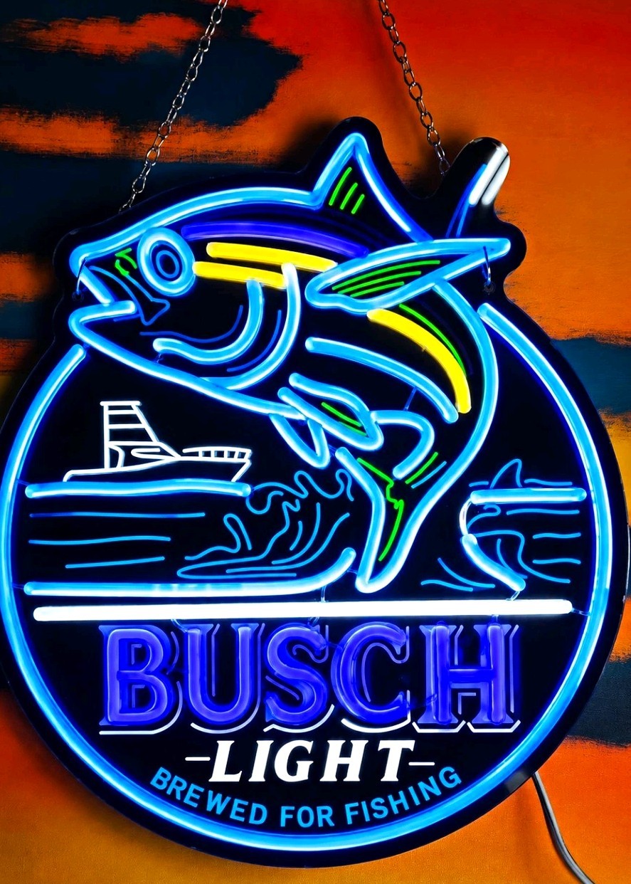 Busch Light Brewed for Fishing Fish LED Lighted Beer Sign Bar Bait Lure  Boat
