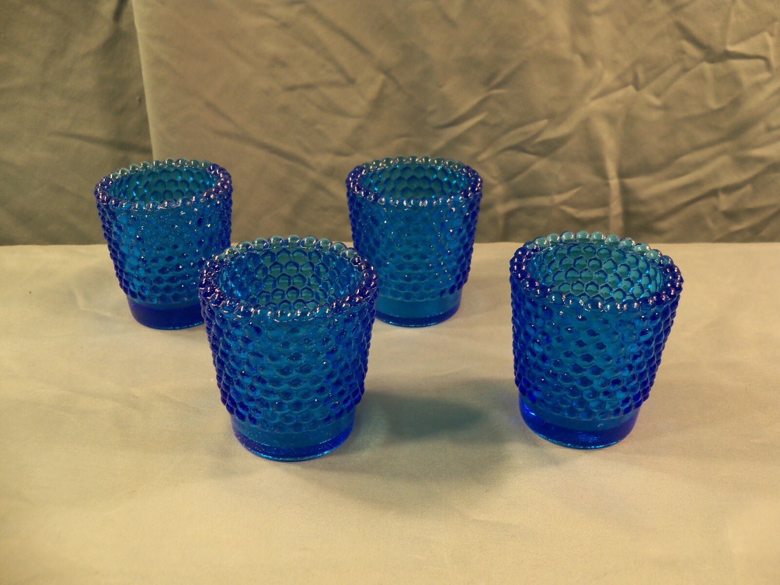Lot of 4 Blue Glass Hobnail Votive Candle Holders