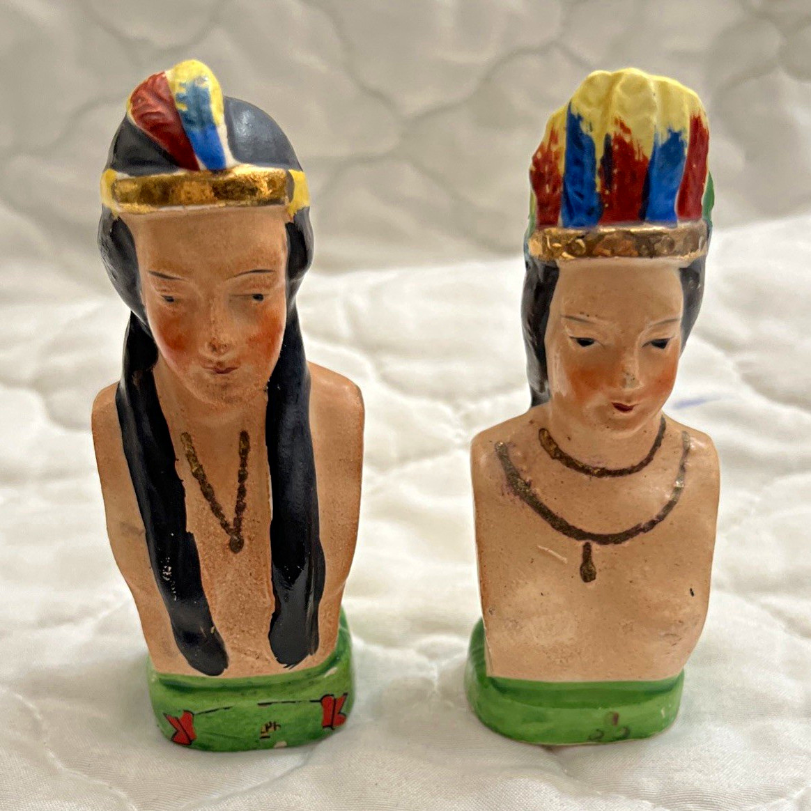 Vintage Hand Painted Native American Salt & Pepper Shakers Japan 3.5”