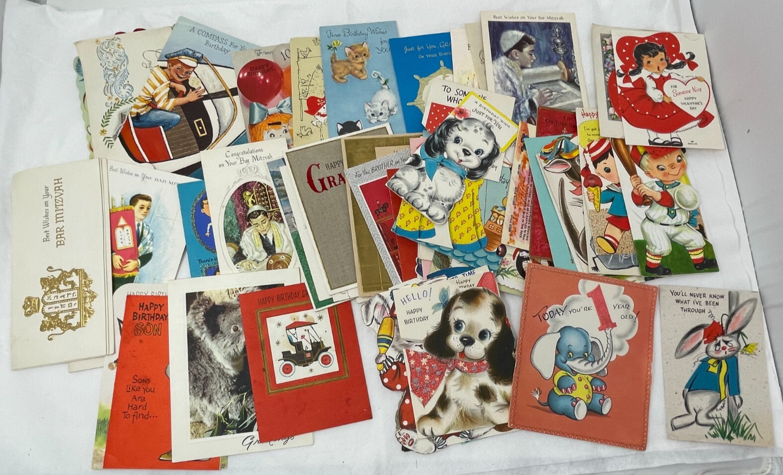 VINTAGE MCM GREETING CARDS MIXED LOT OF 65 BIRTHDAY GRADUATE BAR MITZVAH