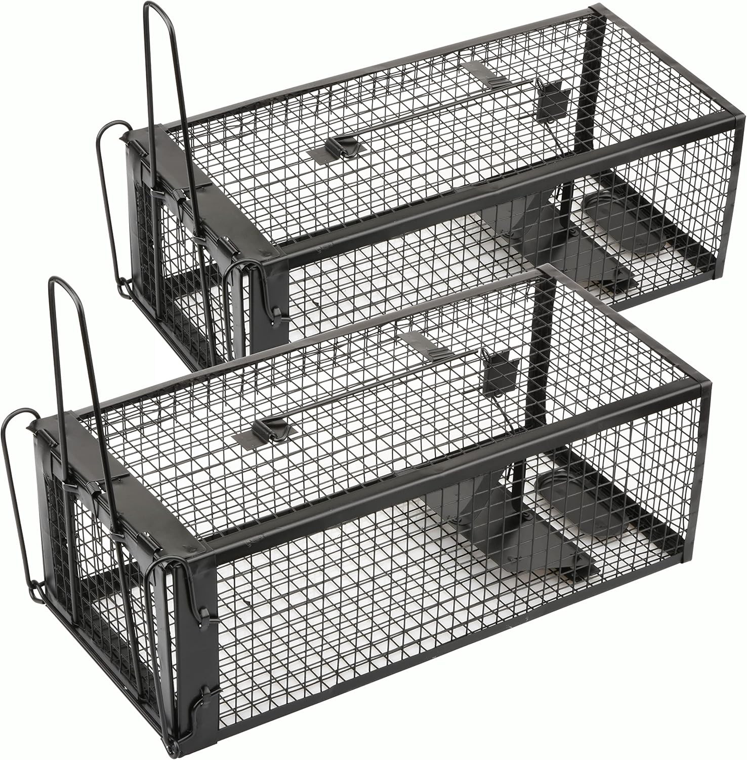 2-Pack Rat Traps Humane Live Mouse Vole Chipmunk Trap Cage (Black) | for Indoors
