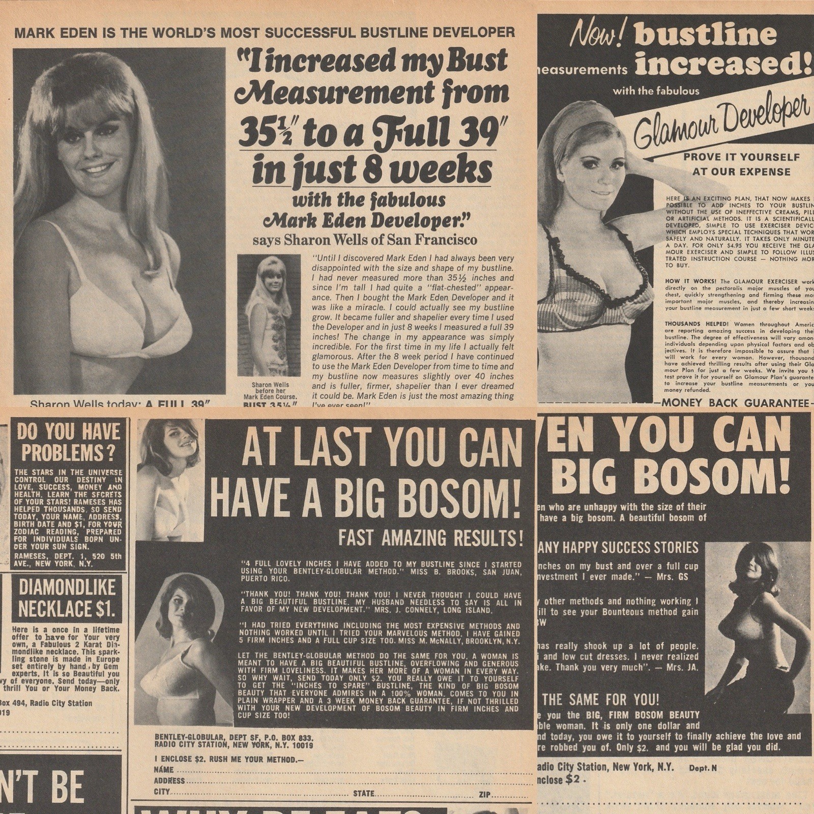 VTG 1970 Breast Enhancement Methods/Devices Original 5 Print Ad Lot 10x27cm MOV