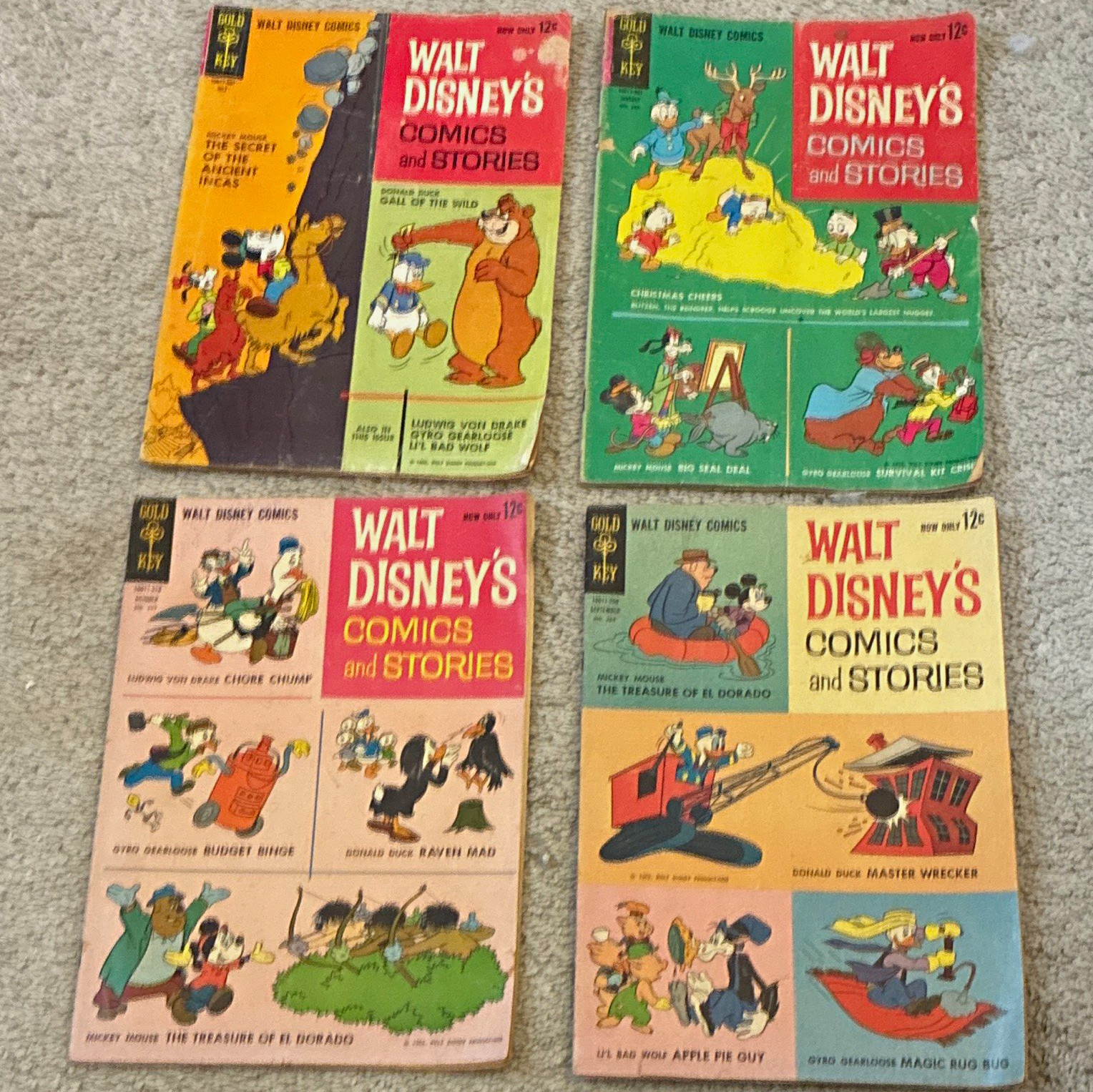 Gold Key Walt Disney\'s Comics and Stories Comic Book Lot 4 12¢ 1962 Mickey