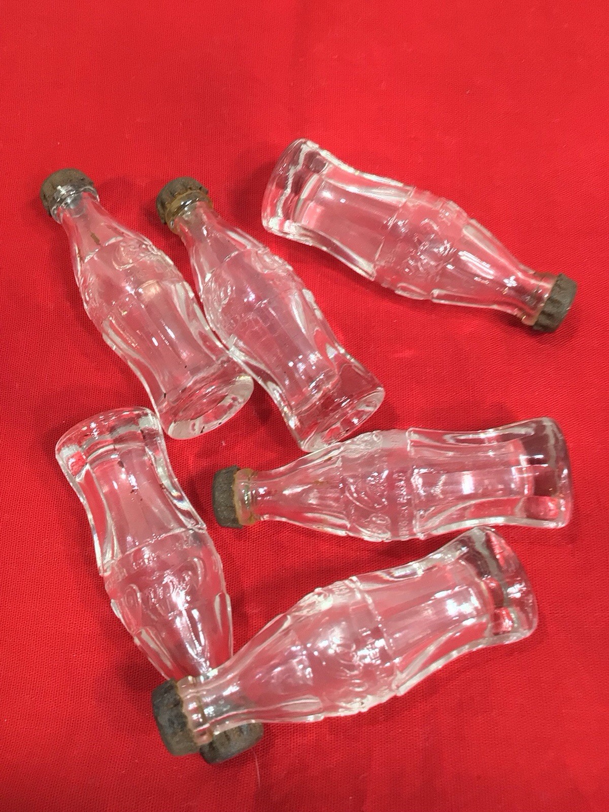 6-Adorable Vintage  2.5” Mini Glass Coca-Cola Bottles With Metal Caps