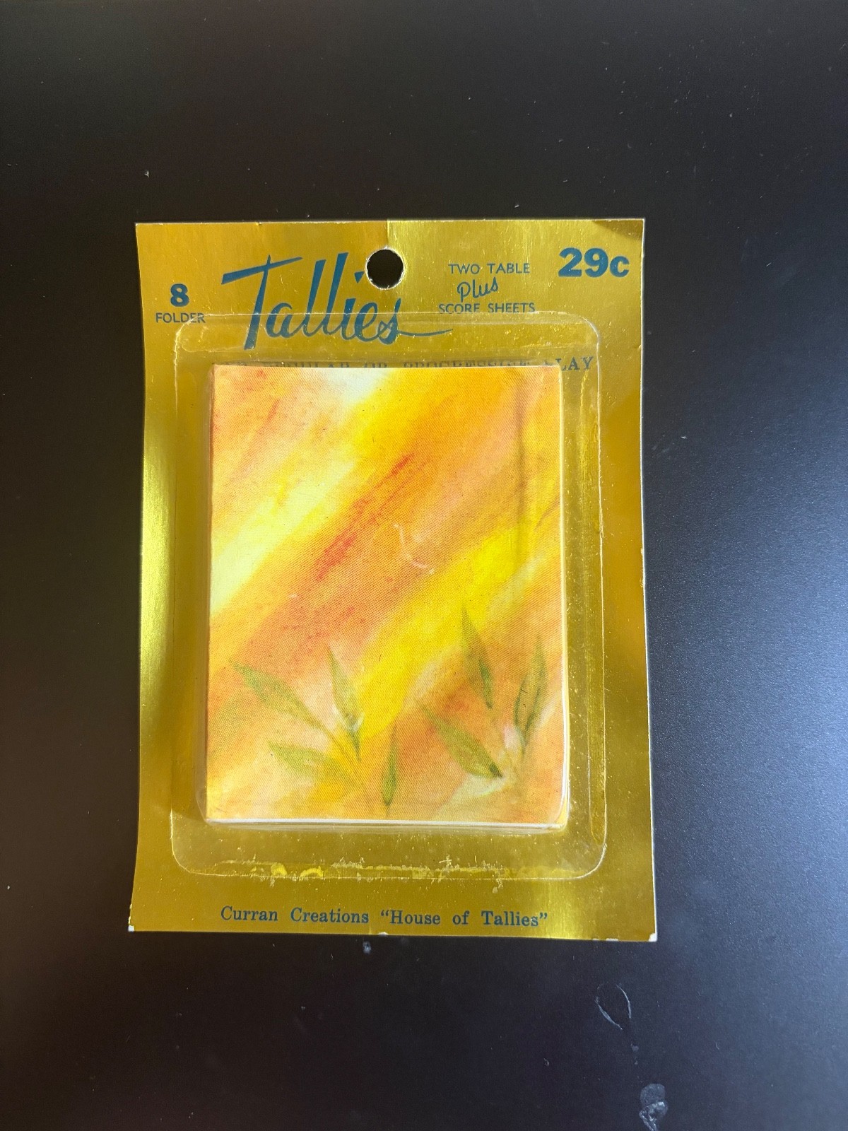 Vintage Curran Creations Bridge Tallies 2 Table Score Sheets Yellow Floral