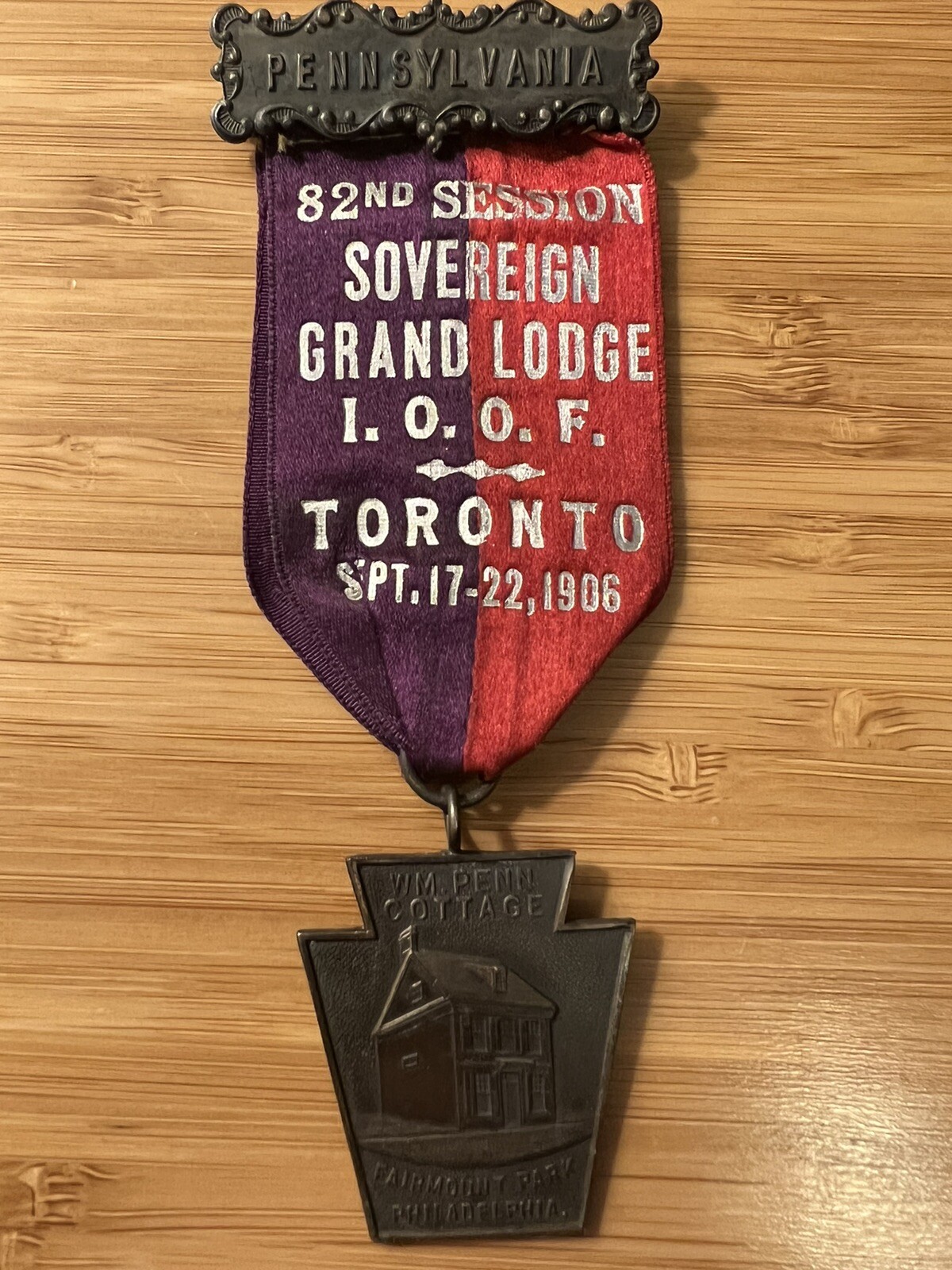 1906 PENNSYLVANIA I.O.O.F. ODD FELLOWS SOVEREIGN GRAND LODGE TORONTO MEDAL K286