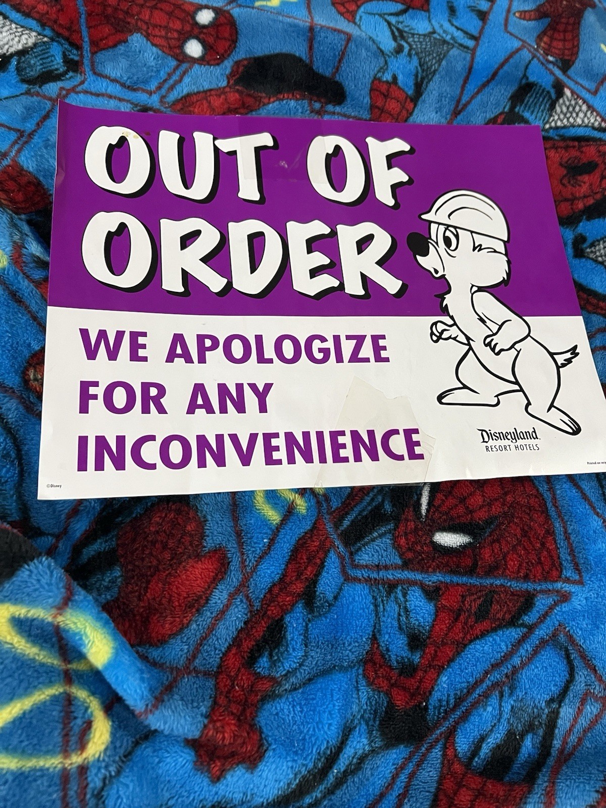 RARE DISNEYLAND Disney Maintenance Used    SIGN   prop  Out If Order Chip Dale
