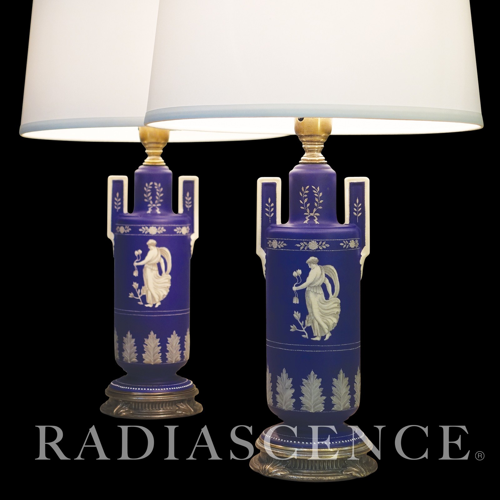 RARE PAIR COBALT WEDGEWOOD JASPERWARE ART DECO TABLE LAMPS 1930s NORITAKE NIPPON RARE PAIR COBALT WEDGEWOOD JASPERWARE ART DECO TABLE LAMPS 1930s NORITAKE NIPPON