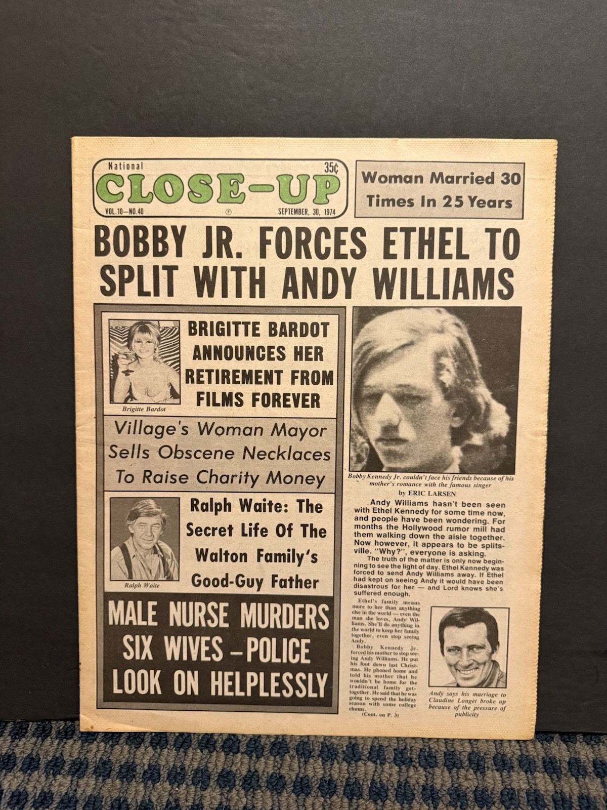 1974 Sept 30th National Close-Up Newspaper, Brigitte Bardot, Bobby Kennedy (10U)