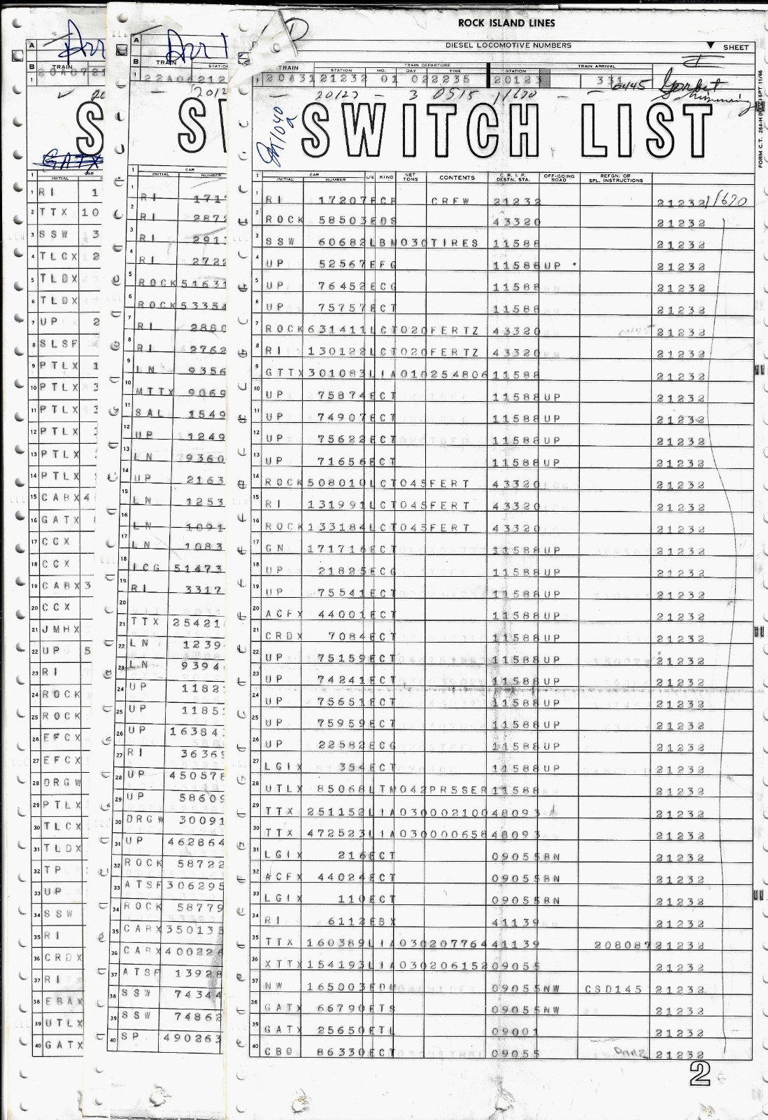 ROCK ISLAND LINES TRAIN CONSISTS (18 TRAINS) 65 PAGES, ALL 1977