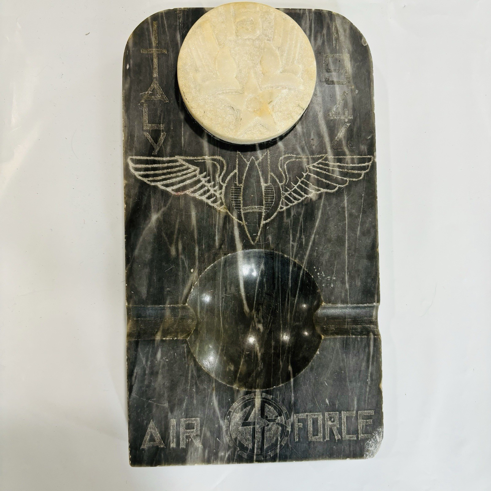 Vintage Italy 1944 WWII USAAF 15th Air Force Ashtray Etched Marble Relief