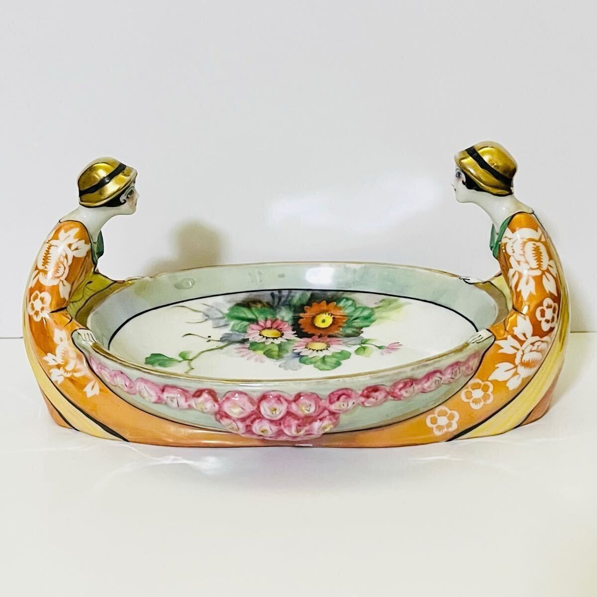 Antique 1920s Noritake Japan Deco Lady Sisters Bowl / Small Accessory Tray