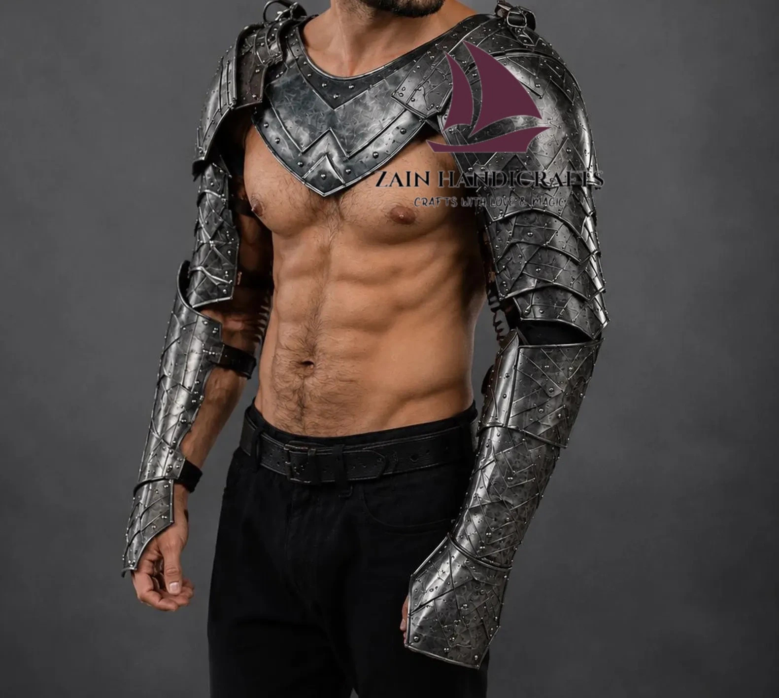 ZAIN Medieval Knight Armor Steel Gorget Pauldrons & Arm Guards Thanksgiving Gift