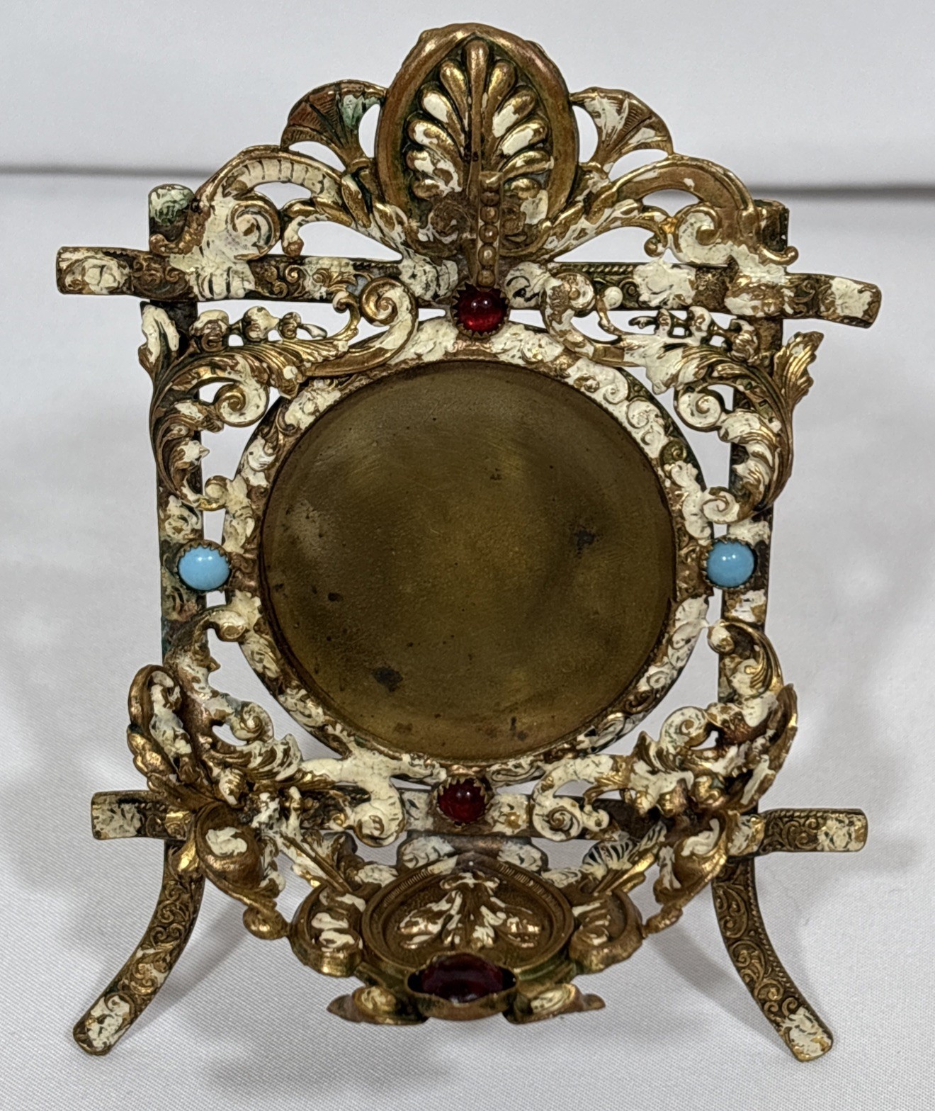 Antique Jeweled Enameled Brass Bronze Ormolu Pocket Watch Desk Stand Antique Jeweled Enameled Brass Bronze Ormolu Pocket Watch Desk Stand