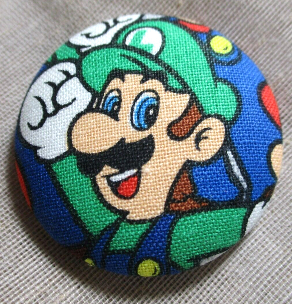 XL FABRIC BUTTON OF MARIO\'S BROTHER LUIGI  1-1/2 inches   38mm