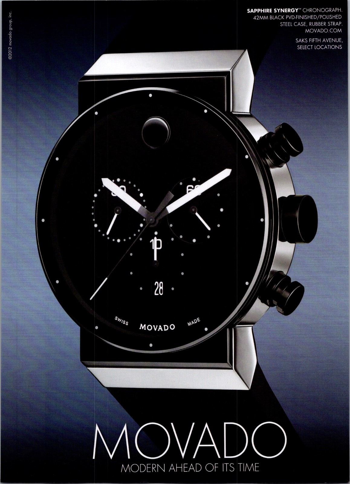 2012 • MOVADO Watch Print Ad • Fashion 2000s Style GA.30
