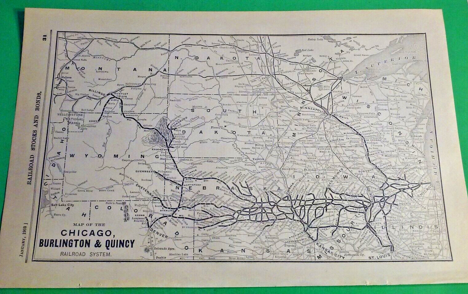 Rare 1903 Railroad Map of The CHICAGO BURLINGTON & QUINCY Railroad System