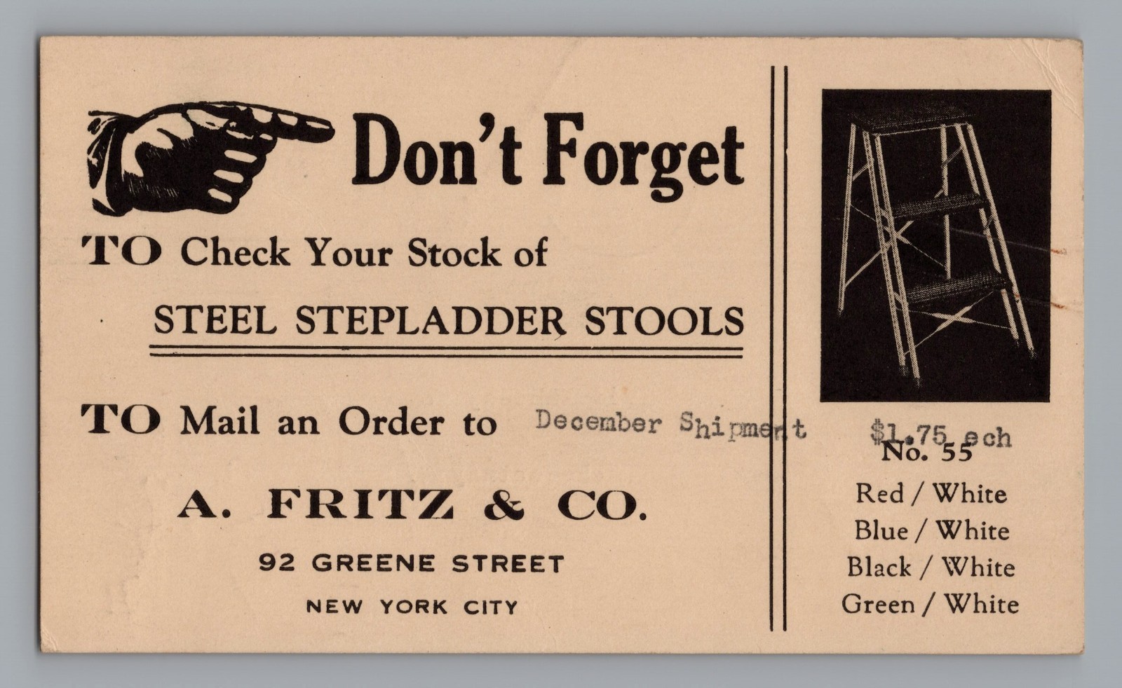 1947 Advertising Postcard A. Fritz & Co Steel Step ladders, New York