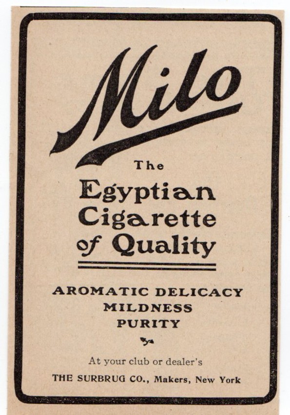 1911 Milo Egyptian Cigarettes Ad Tobacco Edwardian Pre WWI New York