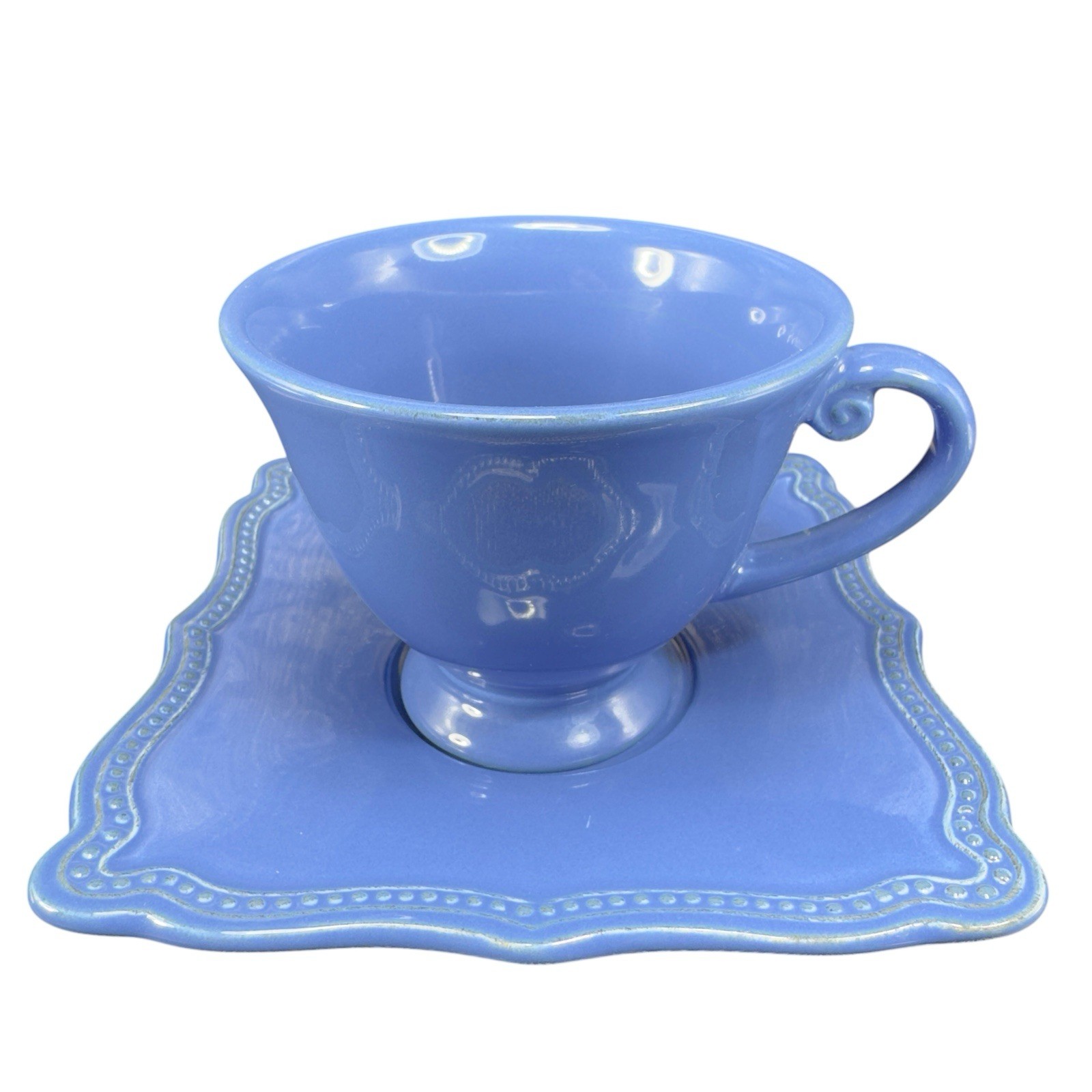 Pierre Deux Blue Teacup And Saucer Set Ceramic Made In Portugal Cup Plate READ