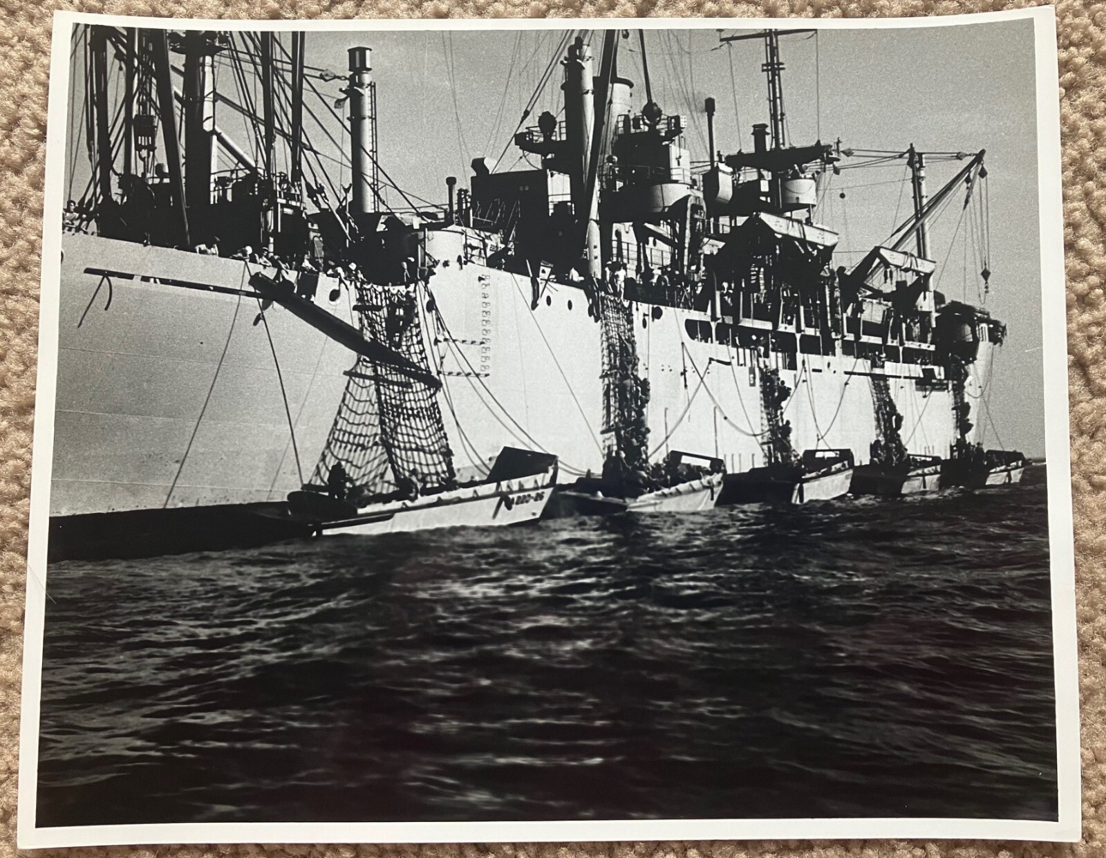 Vtg  1940's Original B&W Photo USS Okanogan APA 220 US Navy Ship Vessel 8x10
