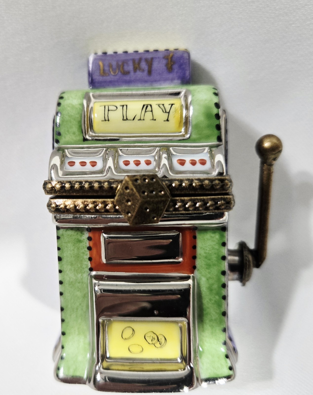 MINT RARE VTG Limoges Trinket Box RETRO SLOT MACHINE, Metallic Paint, Dice Clasp MINT RARE VTG Limoges Trinket Box RETRO SLOT MACHINE, Metallic Paint, Dice Clasp