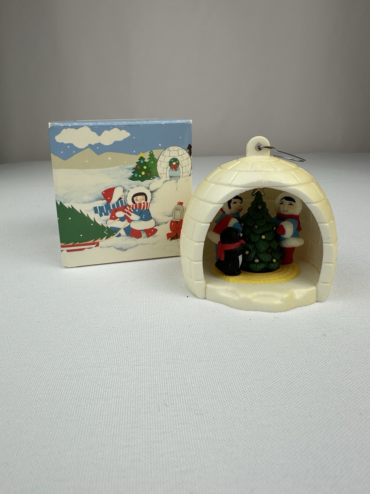 VTG 1983 Avon Winter Fun Eskimo Couple Igloo Penguin Christmas Tree Ornament