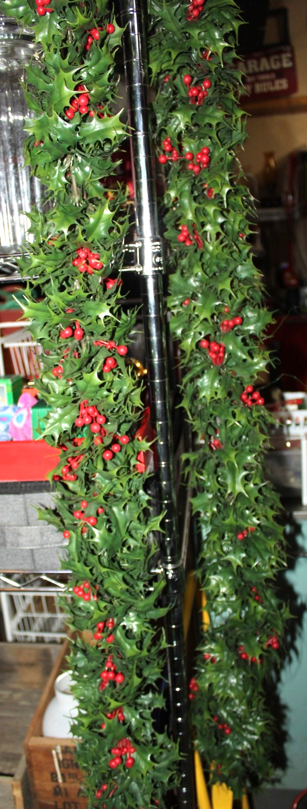 Vintage Christmas Garland w/ Holly Plastic MCM 10 Feet Long