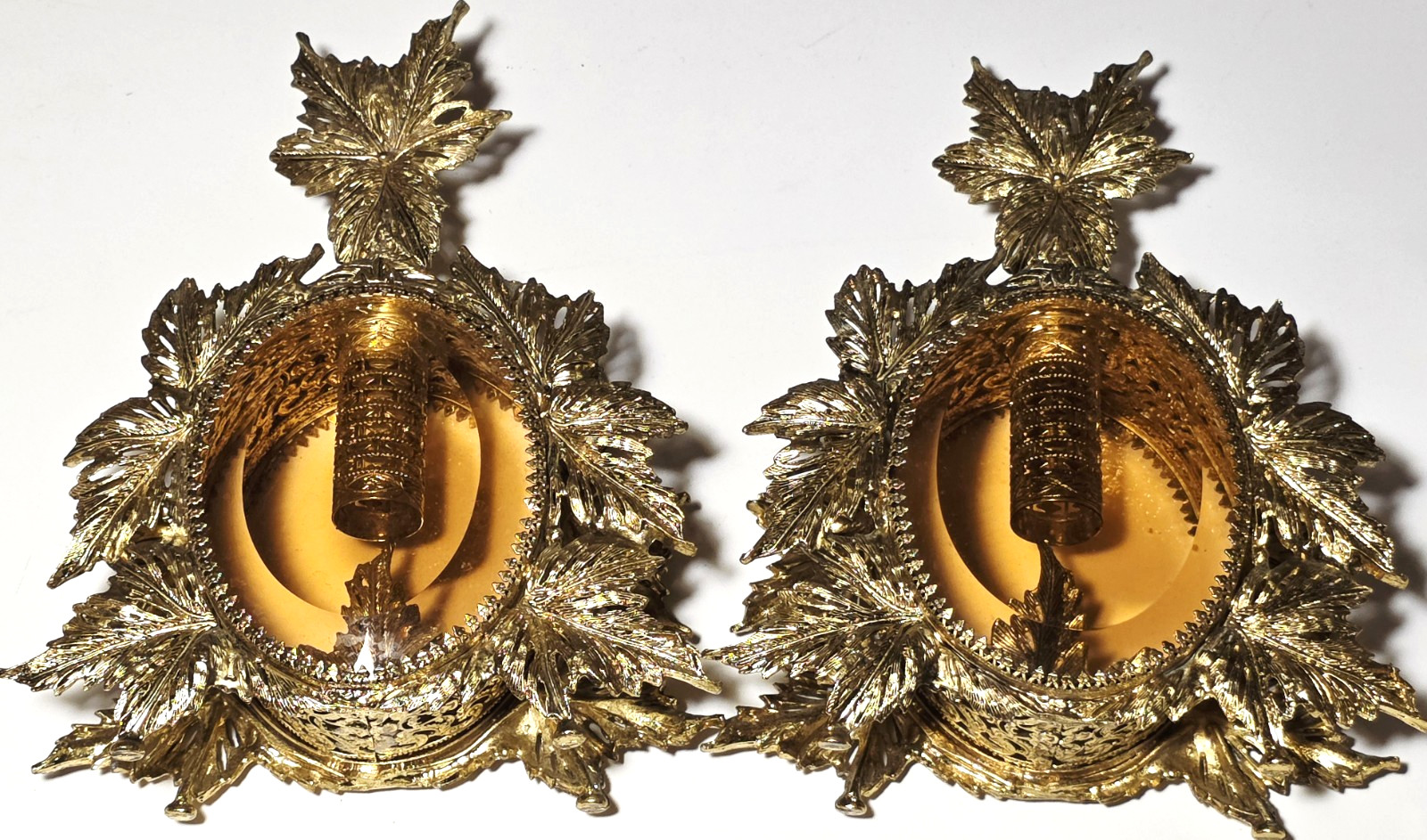 2 Antique French Perfume Decanters Brass & Glass Bottles Baroque Rococo Vanity
