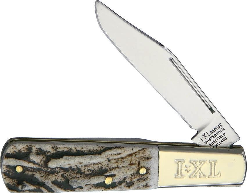 IXL Barlow Stag Horn Handle Folding Pocket Knife Stainless Silver EDC Camping
