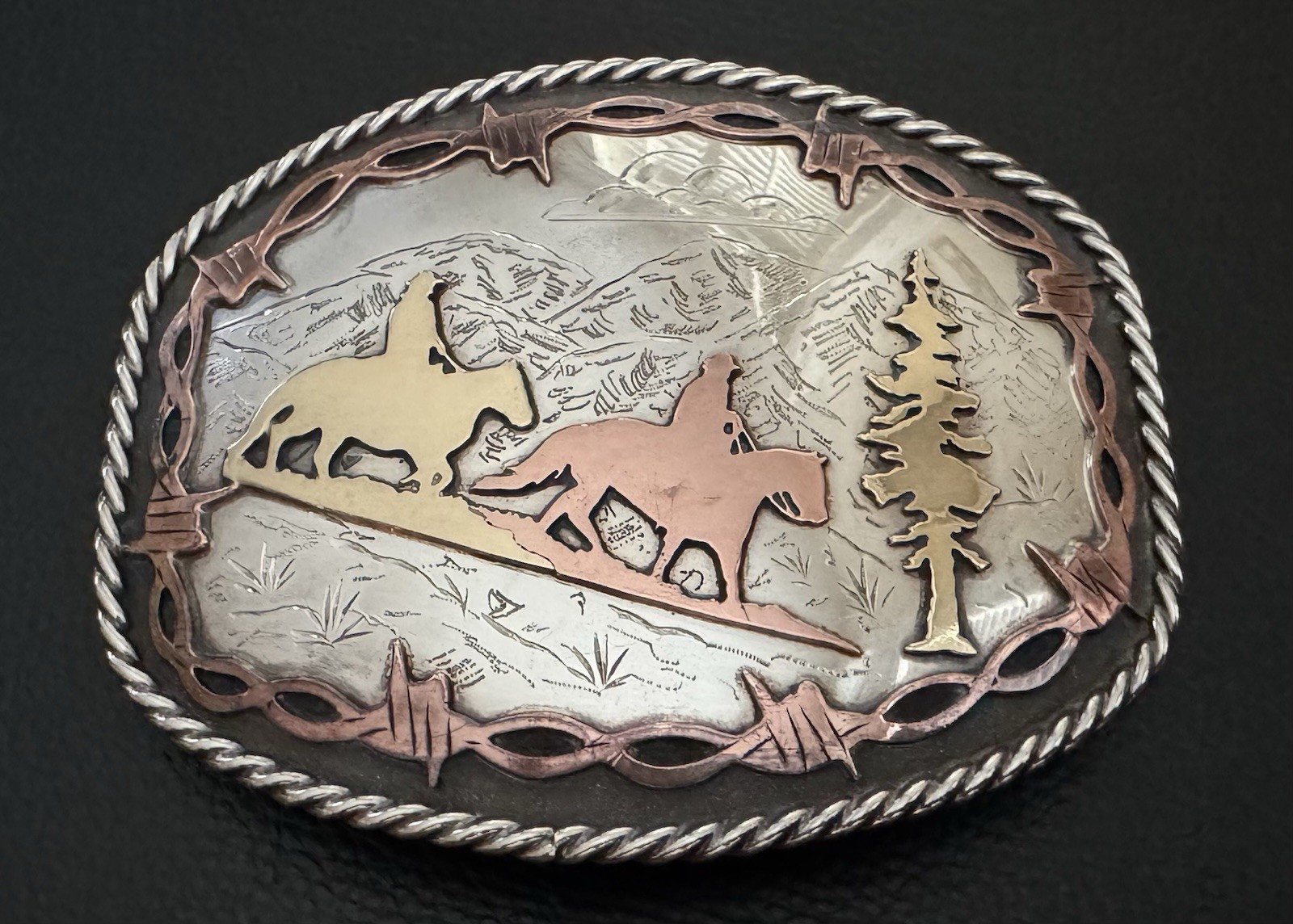 VTG RARE Alpine Trail Horses SILVERADO Silver Brass & Bronze Trophy Belt Buckle