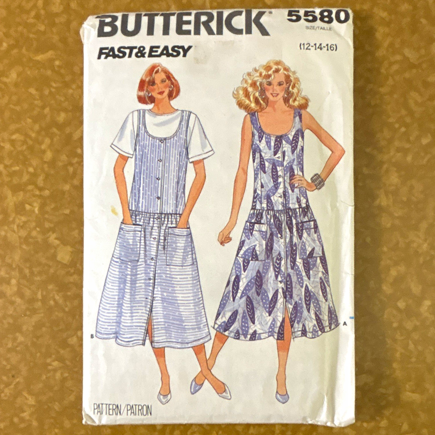 Butterick Fast & Easy 5580 Women’s Dress Sewing Pattern Vintage Sizes 12-16 1987