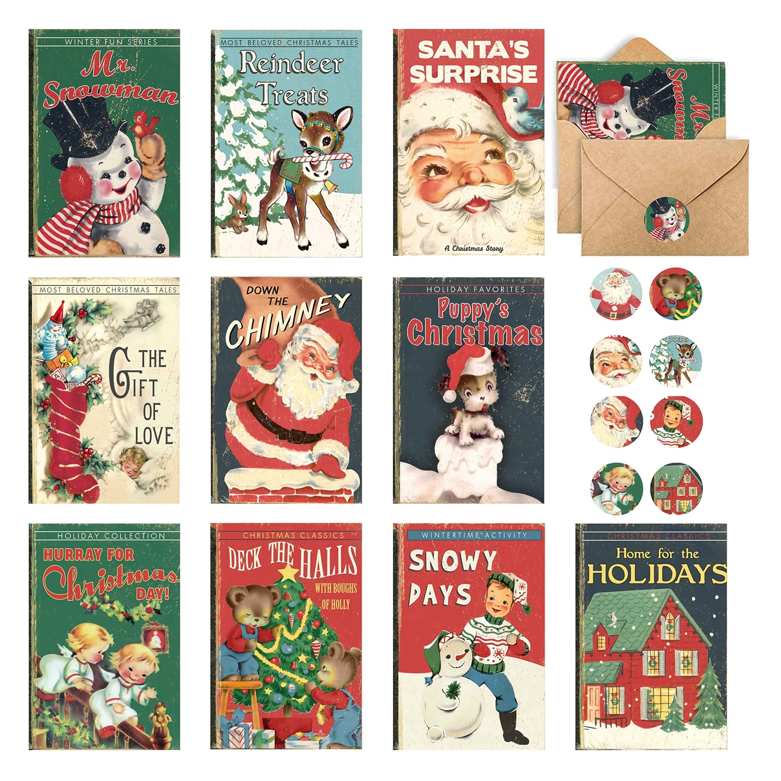 AnyDesign 40 Pack Retro Christmas Greeting Cards Vintage Xmas Cards with Enve...