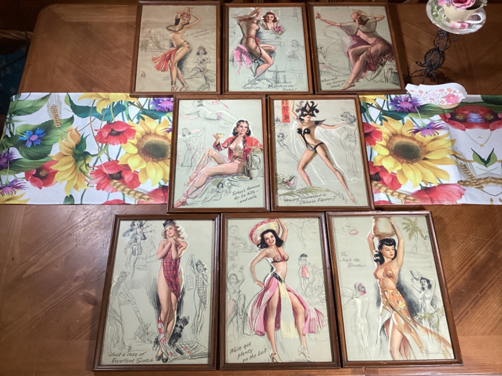 Vintage 1946 K.O. Munson Pin- Up Calendar Prints - Matching Set of 8 Framed