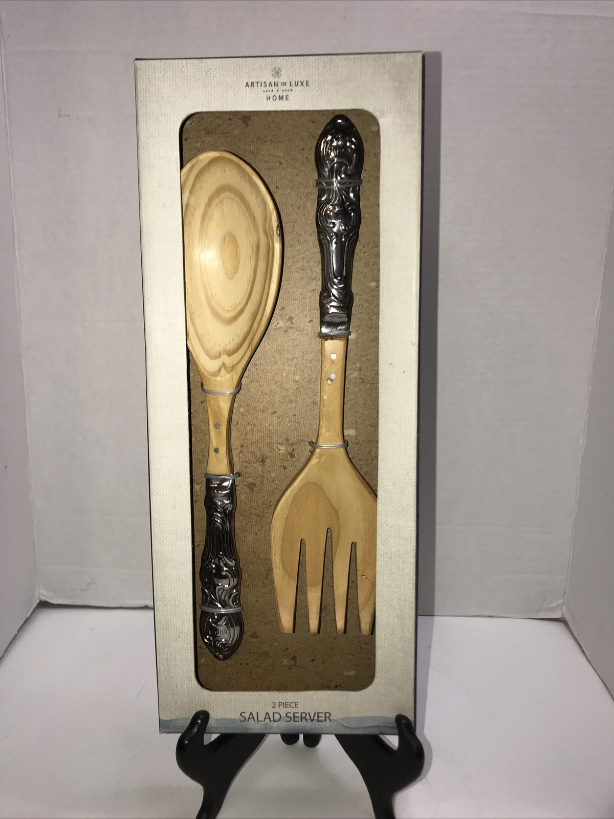Artisan De Luxe  Piece Wood & Metal Salad Server 11 Inch Long