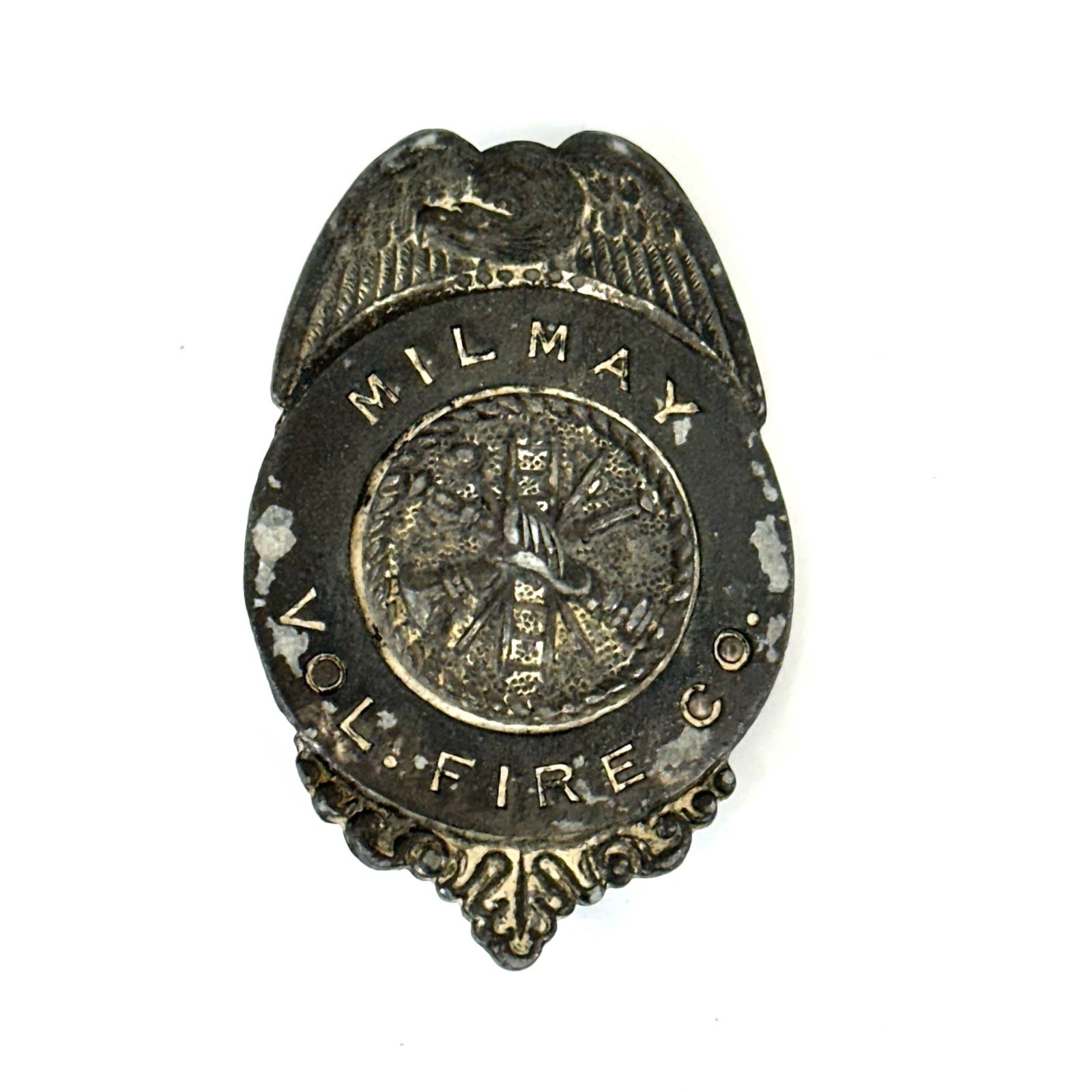 vintage obsolete badge Milmay Volunteer Fire Co vintage obsolete badge Milmay Volunteer Fire Co