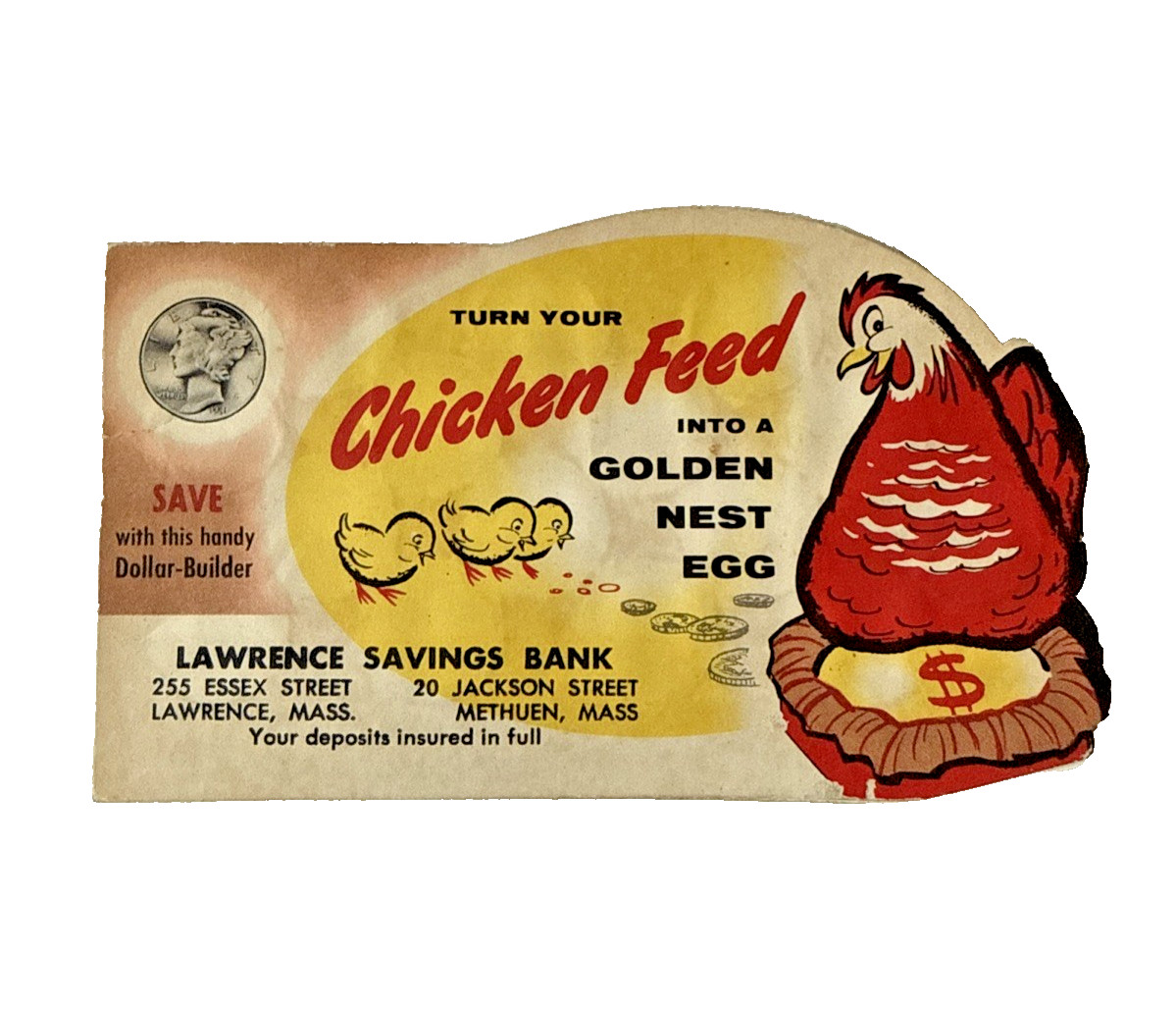 Turn Your Chicken Feed Dollar-Builder Coin Folder 1955 Lawrence Bank Mass NOS