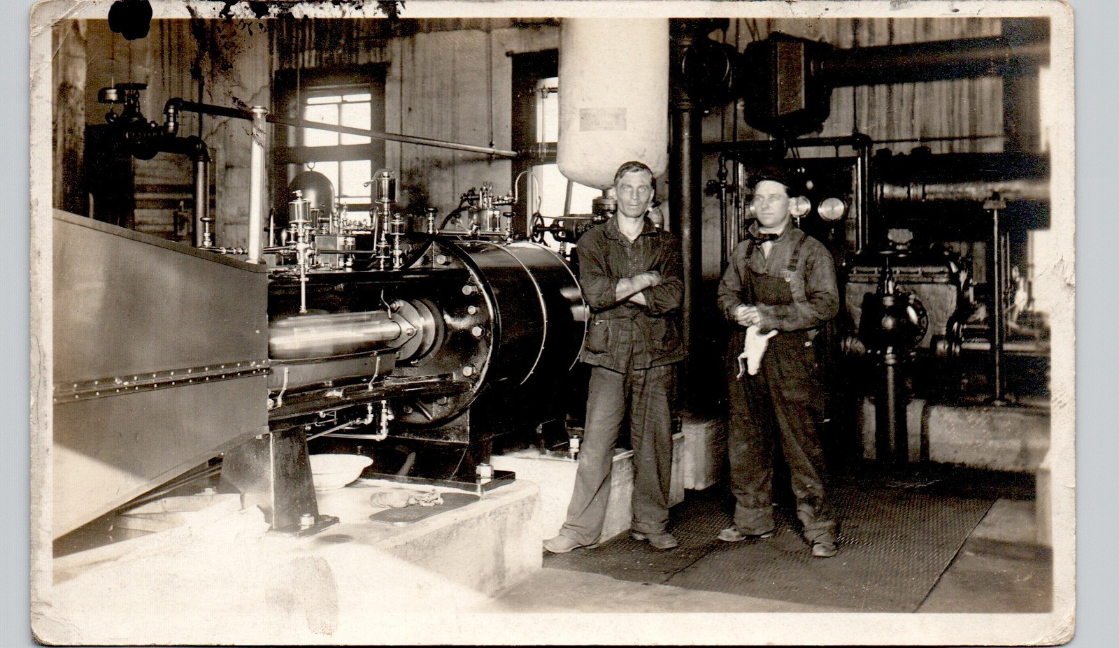 INTERIOR MACHINE ROOM & CREW c1940 postcard real photo rppc steam gas electric