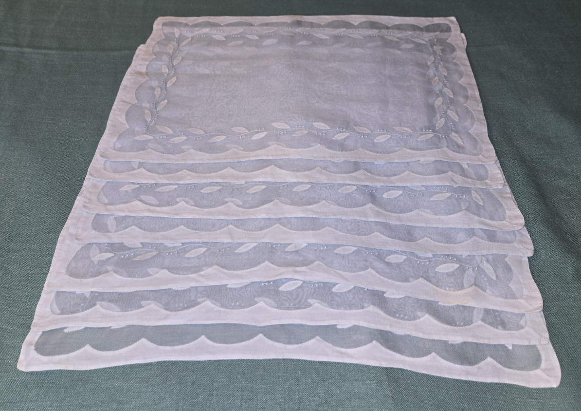 Vtg. Organdy Madeira Placemats - 7 Pcs. - Pale Blue