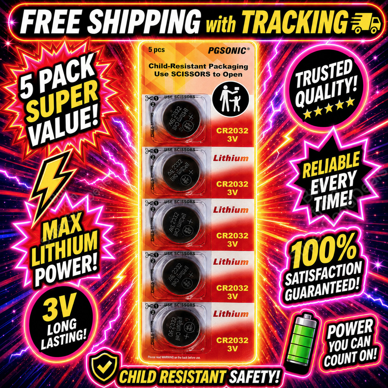 5pk Lithium Battery 3V CR2032 CR 2032 BR2032 DL2032 Remote Button Cell Watch 5z