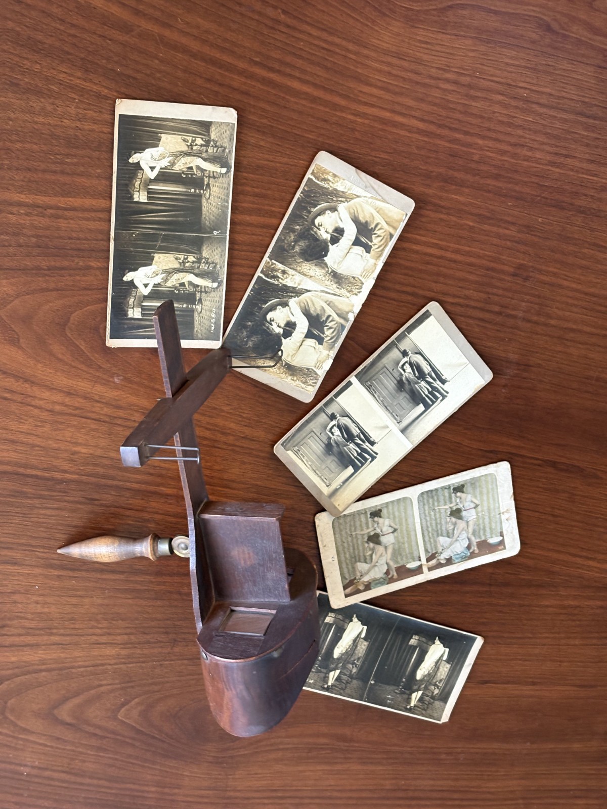 Antique Stereoscope Viewer w/ 14 Stereograph Cards-Missing Lens / Restoration