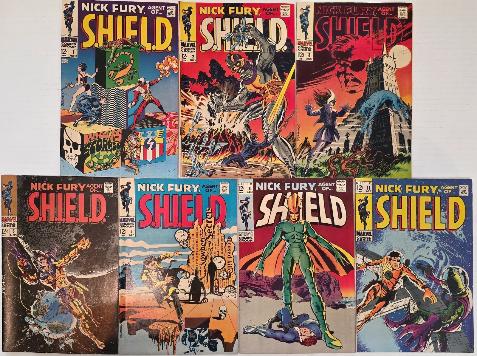 Nick Fury, Agent of S.H.I.E.L.D lot ☆7 #1-11*VF+ FN Steranko 1968 High Mid Grade