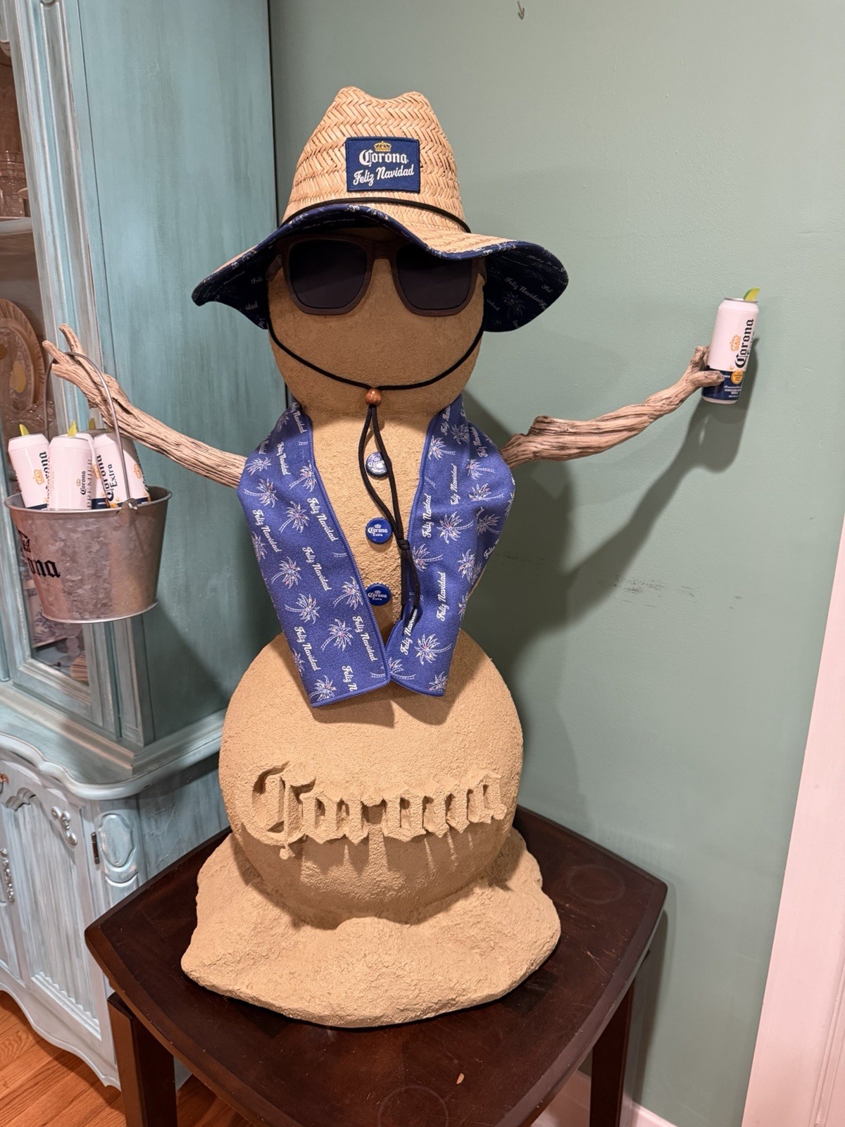 Corona Sand/Snowman collectible. Corona Extra and Corona Premier cans.  3ft tall