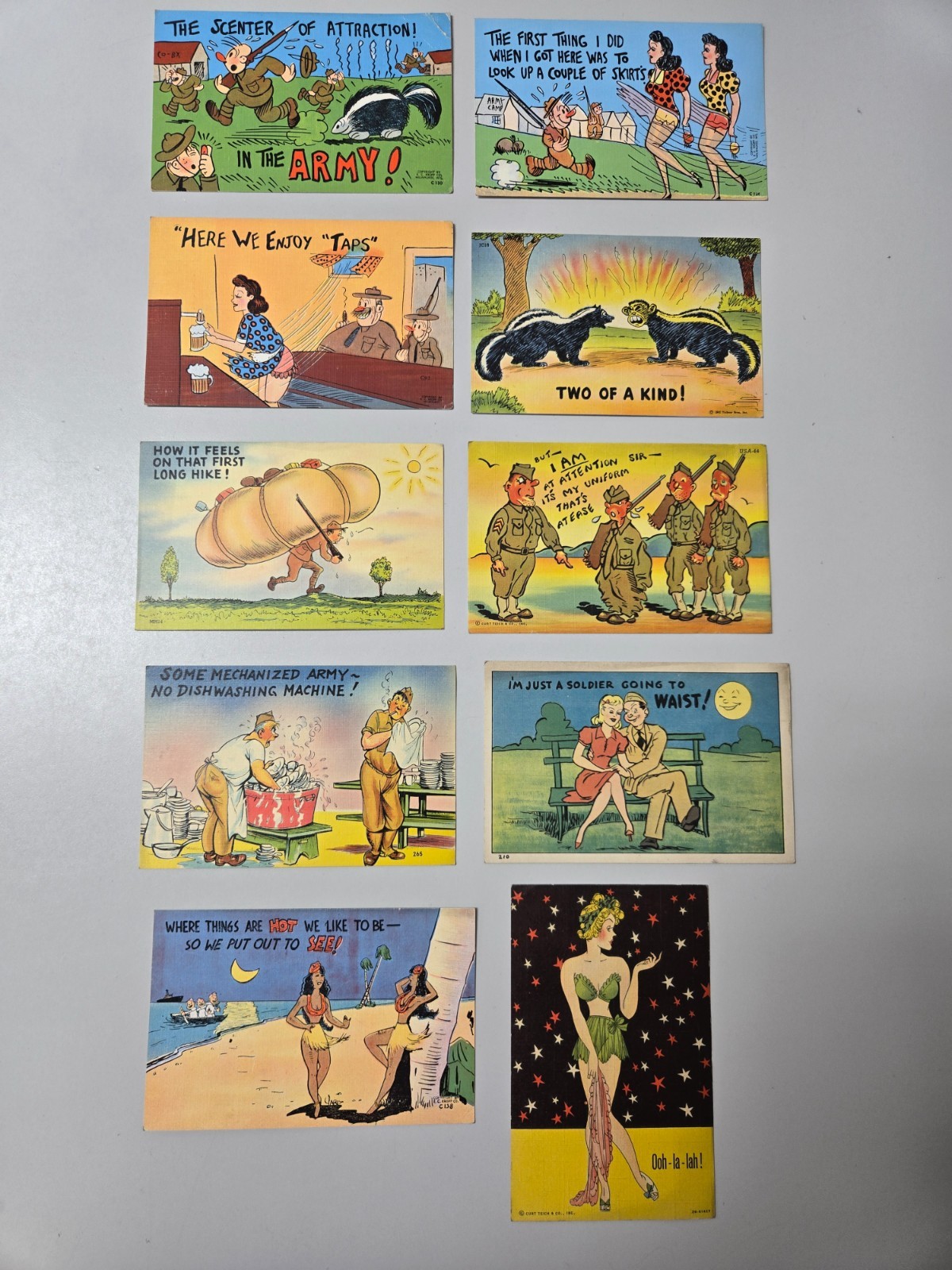 WW2 / WWII era Linen Postcard Lot (Comic - Military - Humor)  Unused