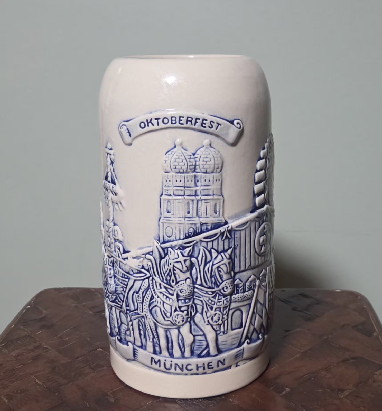 Vintage 1 Liter German Oktoberfest Alpine Village Beer Stein Mug Stoneware E-H-G