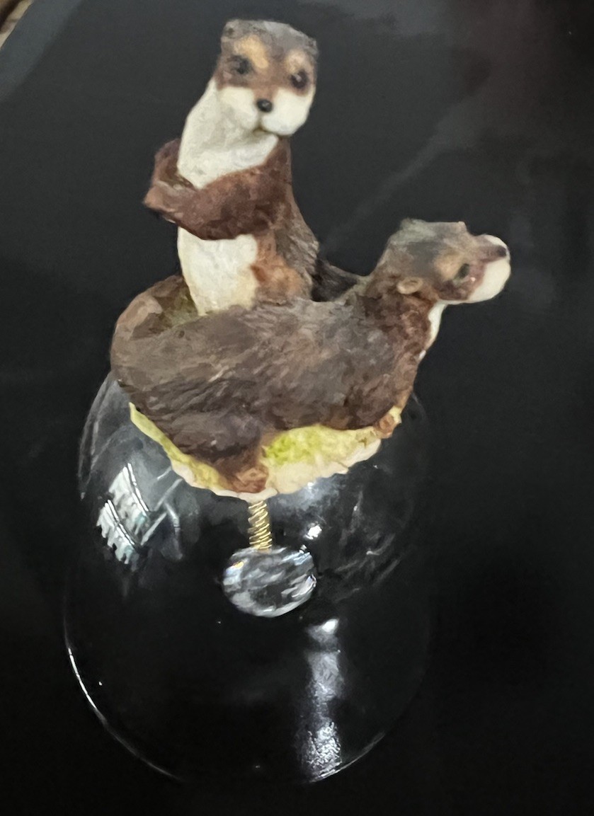 Adorable Clear Glass Bell 2 Crafted Otters Playing Crafted Animal Lover Figure