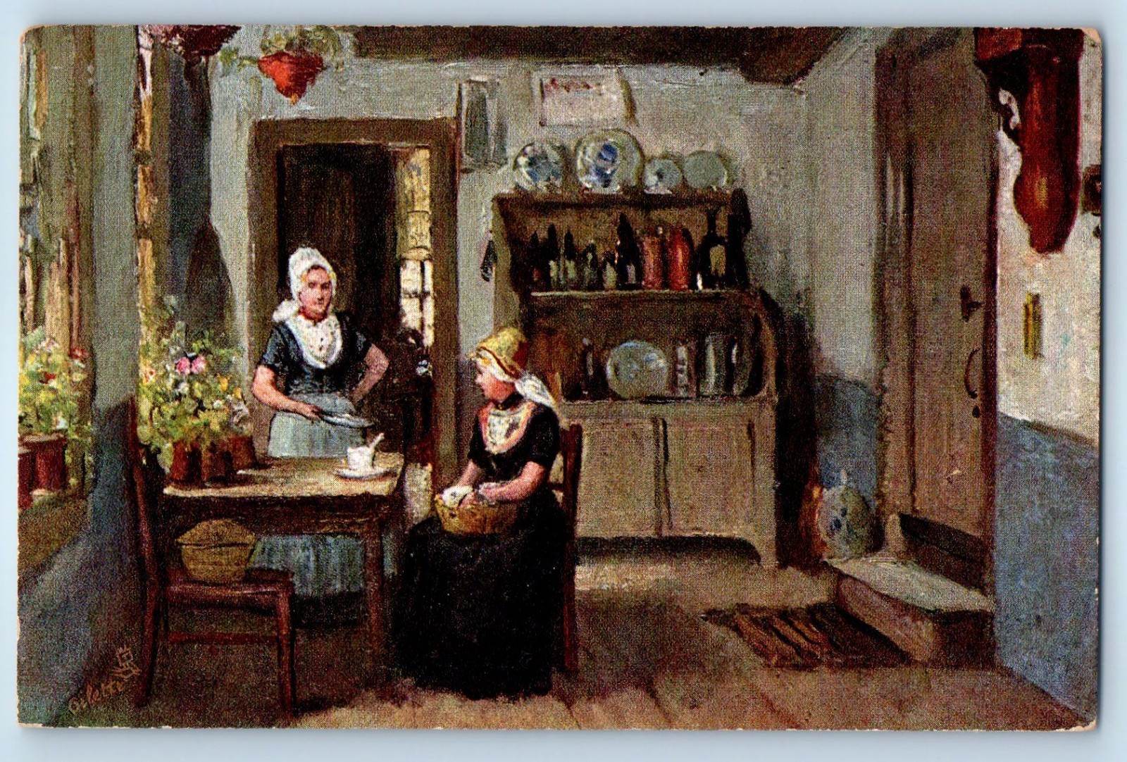 c1910\'s Dutch Cottages Home Two Dutch Women Oilette Tuck Art Antique Postcard