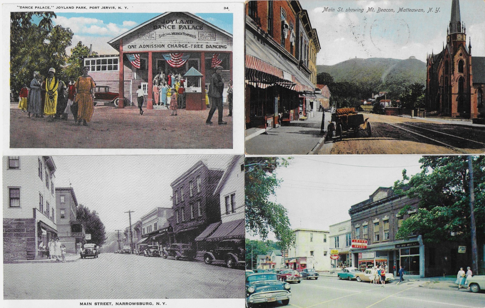4 N.Y. Postcards - PORT JERVIS JOYLAND PARK / MATTEAWAN / NARROWSBURG / RIPLEY