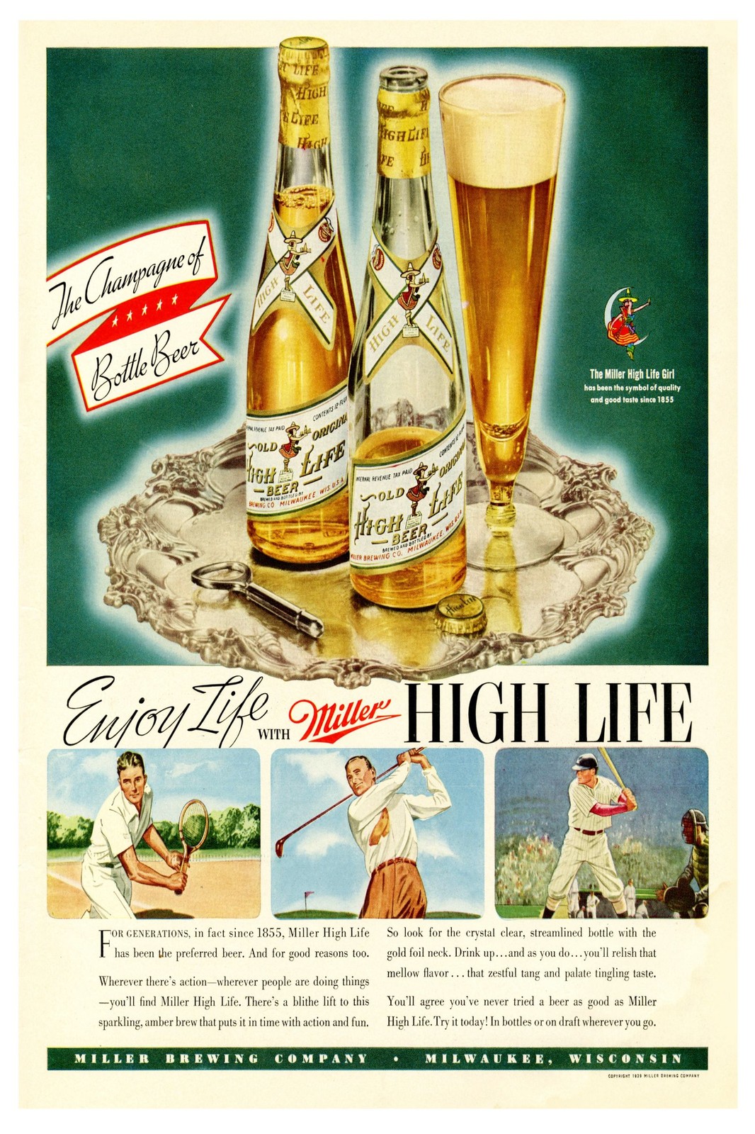🍺 Vintage Miller High Life Beer Poster - 24x36